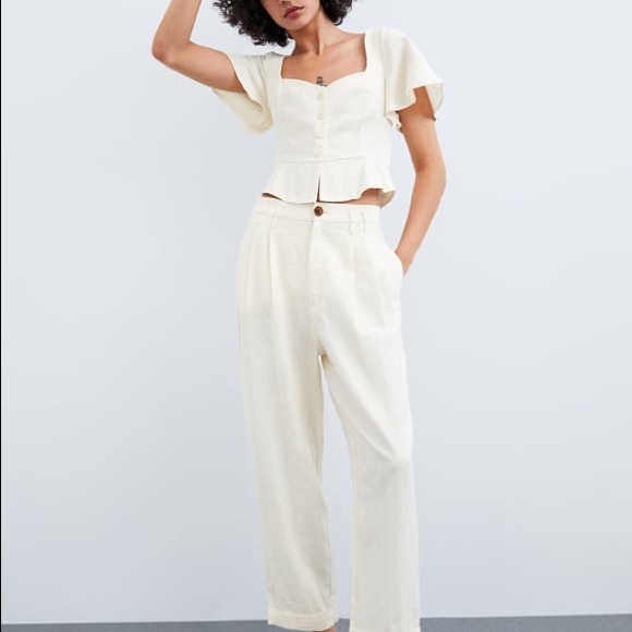 Zara Peplum Linen Blend Shirt - Picture 2 of 9